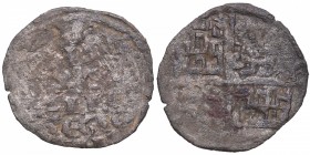 Alfonso X (1252-1284). Coruña. Dinero de seis líneas. Ve. 0,70 g. MBC-. Est.30.