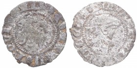 1379-1390. Juan I (1379-1390). Sevilla. 1/2 Blanca. Bautista-735. Ve. 0,51 g. S delante del cordero MBC-. Est.35.