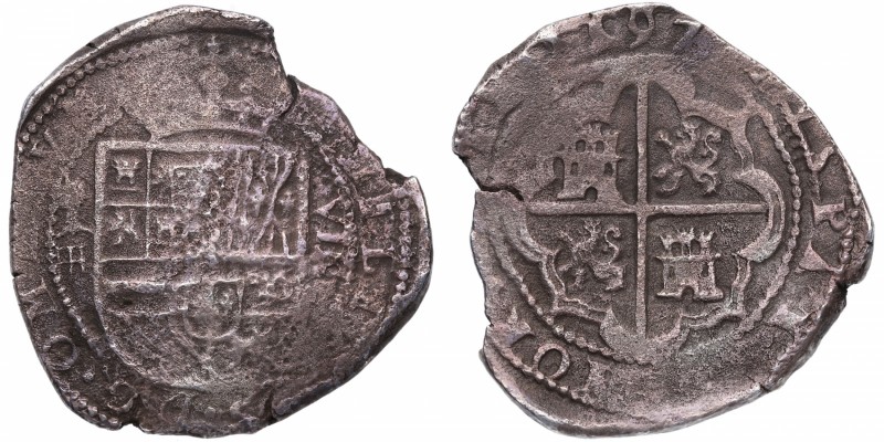 1597. Felipe II (1556-1598). Segovia. 8 Reales. Lesmes Fernández del Moral. A6-2...