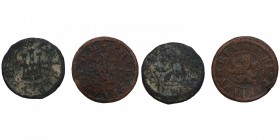 1605 y ¿?. Felipe III (1598-1621). Segovia y ¿Segovia?. Lote de 2 monedas: 2 maravedís. Cu. BC. Est.8.