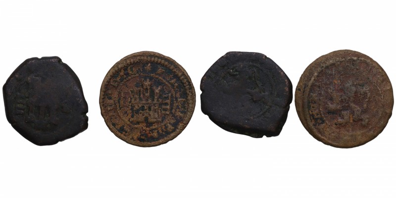 ¿1605? y 1602. Felipe III (1598-1621). Segovia y Burgos. Lote de 2 monedas: 4 ma...