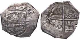 1603. Felipe III (1598-1621). Toledo. 2 Reales. C. Ag. 6,64 g. Puntuación de los castillo y aspas al inicio de la leyendaA3-5-1. Puntuación de los cas...