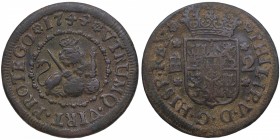 1744. Felipe V (1700-1746). Segovia. 2 Maravedíes. Cu. 2,69 g. Est.30.