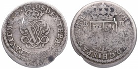 1708. Felipe V (1700-1746). Segovia. 2 Reales. Ag. 4,83 g. BC. Est.28.