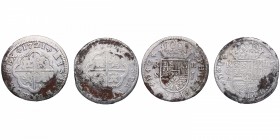 1721. Felipe V (1700-1746). Sevilla y Cuenca. Lote de dos monedas: 2 Reales. Ag. BC. Est.40.