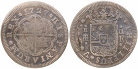 1727. Felipe V (1700-1746). Segovia. 2 Reales. F. Cu-Ni. 4,53 g. Falsa de época en cobre. MBC-. Est.20.