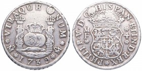1739. Felipe V (1700-1746). México. 4 Reales. Ag. 13,10 g. Agujero reparado. BC+. Est.100.