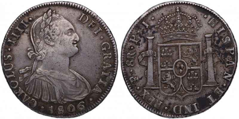 1806. Carlos IV (1788-1808). Potosí. 8 Reales. PJ. Cy 49. Ag. 26,93 g. Escasa. M...