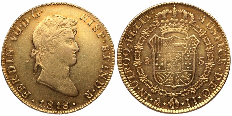 1818. Fernando VII (1808-1833). México. 8 escudos. JJ. Au. Bello color. EBC. Est...