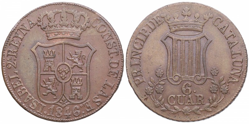 1846. Isabel II (1833-1868). Cataluña. 6 cuartos. Cy 9402. Ae. 14,22 g. Muy atra...