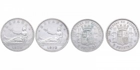 Ambas 1870 (*75 y no visible). Gobierno Provisional (1868-1870). Madrid. Lote de dos monedas: 2 pesetas. SNM. CY 17433. Ag. 10,20 g. Estrella anepígra...