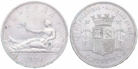 1870 *70. Gobierno Provisional (1868-70). Madrid. 5 pesetas. MS M. CY 17437. Ag. 25,05 g. MBC. Est.30.