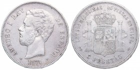 1871 *74. Amadeo I (1871-1873). Madrid. 5 pesetas. DE M. CY 17451. Ag. 25,05 g. MBC. Est.30.