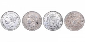 1882 y 1883. Alfonso XII (1874-85). Madrid. Lote de dos monedas: 2 pesetas. Ambas MS M . CY 17500 y CY 17501. Ag. 10,20 g. Estrellas anepígrafas en am...
