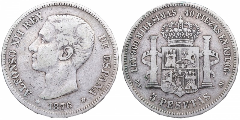 1876 *76. Alfonso XII (1874-1885). Madrid. 5 pesetas. DE M. CY 17504. Ag. 25,05 ...