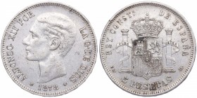 1878 *78. Alfonso XII (1874-1885). Madrid. 5 pesetas. EM M. CY 17506. Ag. 25,05 g. Est.30.