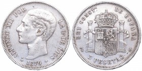 1879 *79. Alfonso XII (1874-1885). Madrid. 5 pesetas. EM M. CY 17522. Ag. 25,05 g. Est.30.