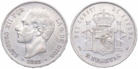 1883 *83. Alfonso XII (1874-1885). Madrid. 5 pesetas. MS M. CY 17513. Ag. 25,05 g. MBC. Est.30.