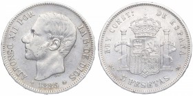 1885*85. Alfonso XII (1874-1885). Madrid. 5 pesetas. MS M. CY 17516. Ag. 25,05 g. MBC. Est.30.