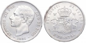 1885 *86. Alfonso XII (1874-1885). Madrid. 5 pesetas. MS M. CY 17517. Ag. 25,05 g. MBC. Est.30.