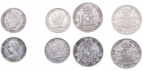 1892*92, 1894, 1904*04 y 1910. Alfonso XIII (1886-1931). Madrid. Lote de 4 monedas: 50 céntimos. PGM, PGV, SMV y PCV. CY 17595, CY 17599, CY 17604 y C...