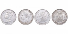 1899*99 y 1903*03. Alfonso XIII (1886-1931). Madrid. Lote de dos monedas: 1 peseta. SGV y SMV. CY 17613 y CY 17618. Ag. 5,05 g. MBC. Est.12.
