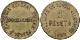 1908. Compañía general minera. Época de Alfonso XIII. Olloniego. Hulleras de Veguin. Peseta. Br. EBC-. Est.60.