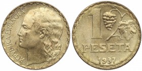 1937. II República (1931-1939). Castellón. 1 peseta. Cy 11313. Ln. 5,04 g. SC-. Est.10.