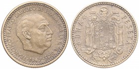 1947*19/49. Franco (1939-1975). 1 Peseta. Cu-Ni. 3,41 g. Rara. EBC/ EBC+. Est.120.