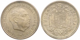 1947*19/52. Franco (1939-1975). 1 Peseta. Cu-Ni. 3,43 g. Rara. EBC+. Est.120.