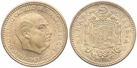 1953*61. Franco (1939-1975). 1 Peseta. Cu-Ni. 3,53 g. SC. Est.30.