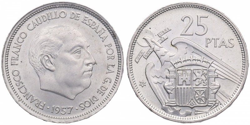 1957*58. Franco (1939-1975). 25 Pesetas. Cu-Ni. 8,64 g. SC. Est.100.