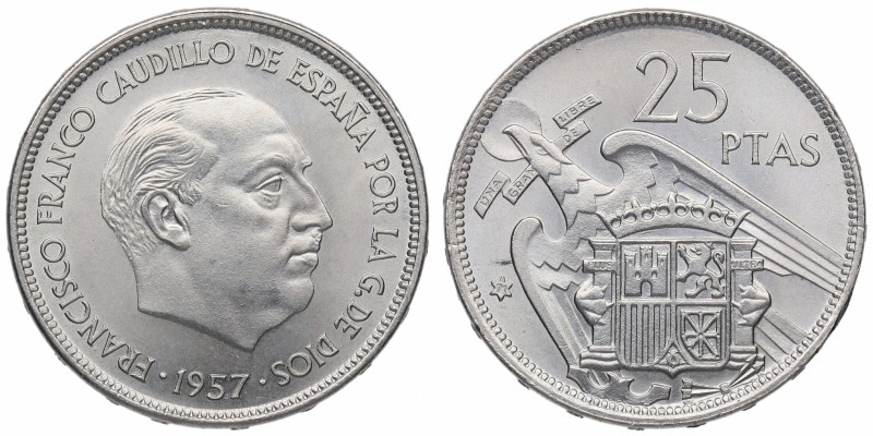 1957*71. Franco (1939-1975). Madrid. 25 pesetas. Cy 18112. Ni-Cu. SC. Est.15.