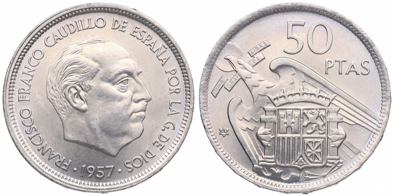 1957*60. Franco (1939-1975). 50 Pesetas. Cu-Ni. 12,64 g. "L.C.C.F.". SC. Est.6.