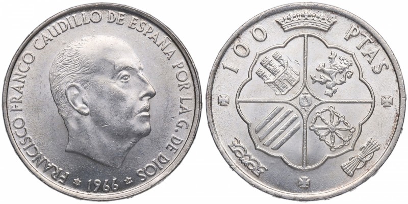 1966*66. Franco (1939-1975). Madrid. 100 pesetas. Cy 11402. Ag. 18,89 g. Bella. ...