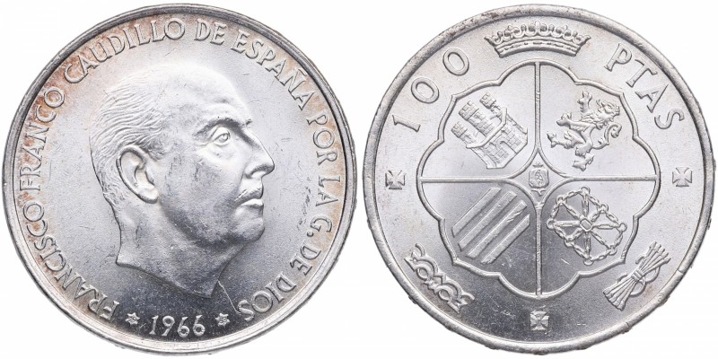 1966*68. Franco (1939-1975). Madrid. 100 pesetas. Cy 11402. Ag. 18,89 g. Bella. ...