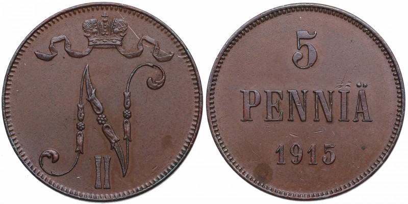 1915. Finlandia. 5 Pennia. KM 15. Ae. 6,51 g. SC. Est.12.