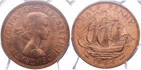 1966. Gran Bretaña. 1/2 Penny. Ae. Encapsulada en PCGS en MS65 RD. SC. Est.12.