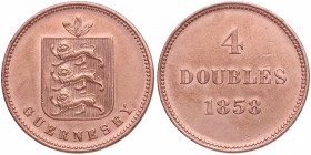 1858. Guernesey. 4 Doubles. KM 2. Cu. 9,33 g. EBC. Est.25.