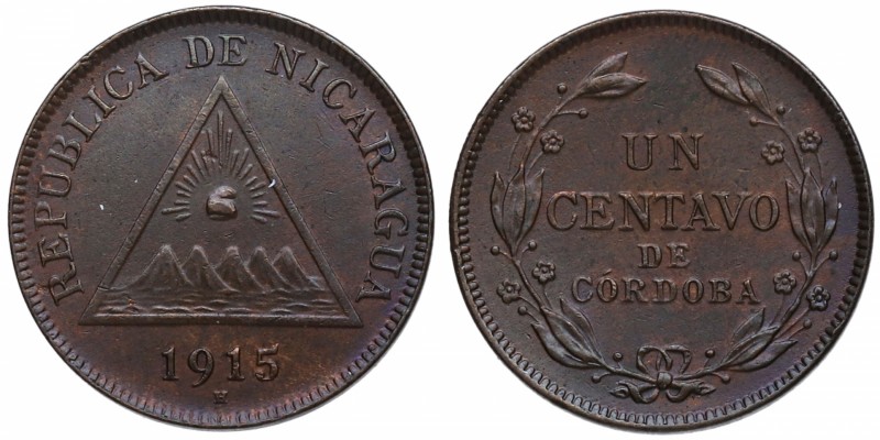 1915. Nicaragua. 1 Centavo. KM 11. Ae. 4,04 g. EBC+. Est.40.