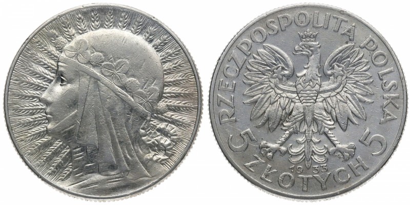 1933. Polonia. 5 Zlotych. KM 21. Ag. 10,99 g. SC. Est.24.