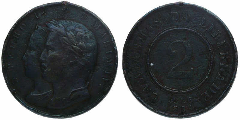 1826-1834. Portugal. TOKEN 2 ¿REIS?. Ni. 15,13 g. "Moneda de emergencia. D. Pedr...