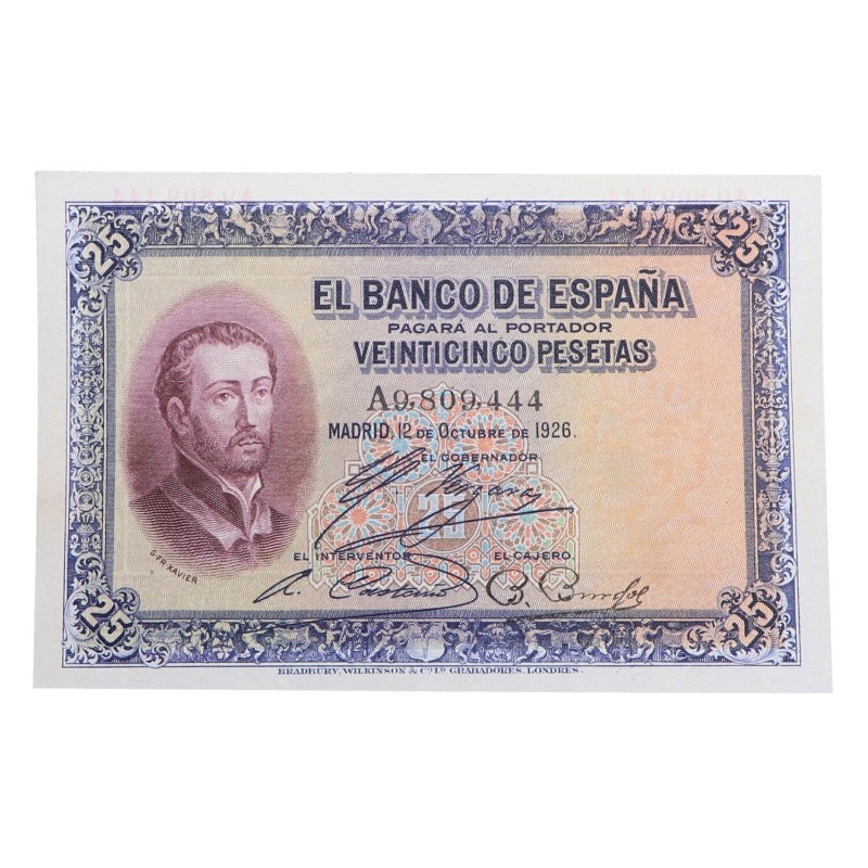 1926. Alfonso XIII (1886-1931). SERIE A. Francisco Javier. 25 pesetas. Ed-102. L...