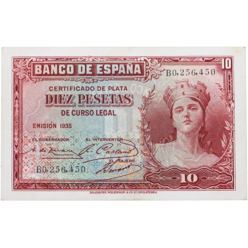 1935. II República (1931-1939). Madrid. 10 Pesetas. EDIFIL-364a. Impreso en calc...