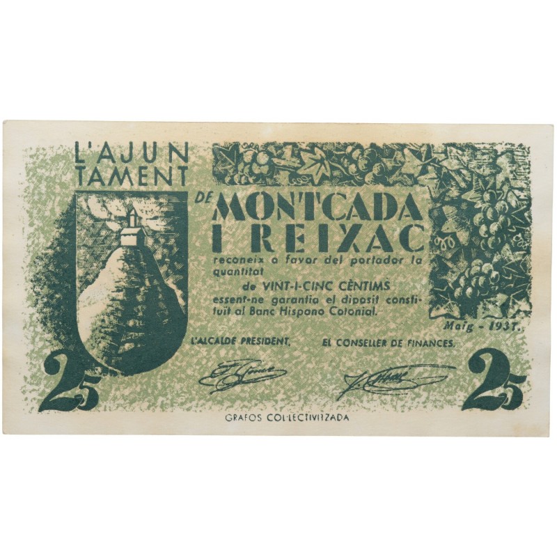 1937. Guerra Civil (1936-1939). Moncada i Rexac. 25 CÉNTIMOS. TURRÓ: 1559 b. MON...