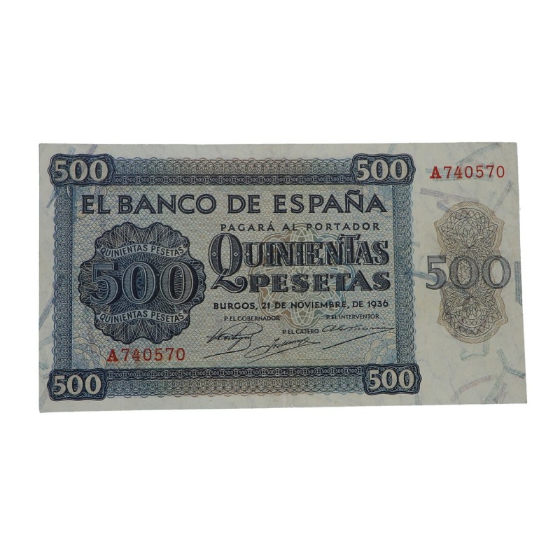 1936. Guerra Civil (1936-1939). 500 pesetas. Ed-201. Doblez central casi inaprec...