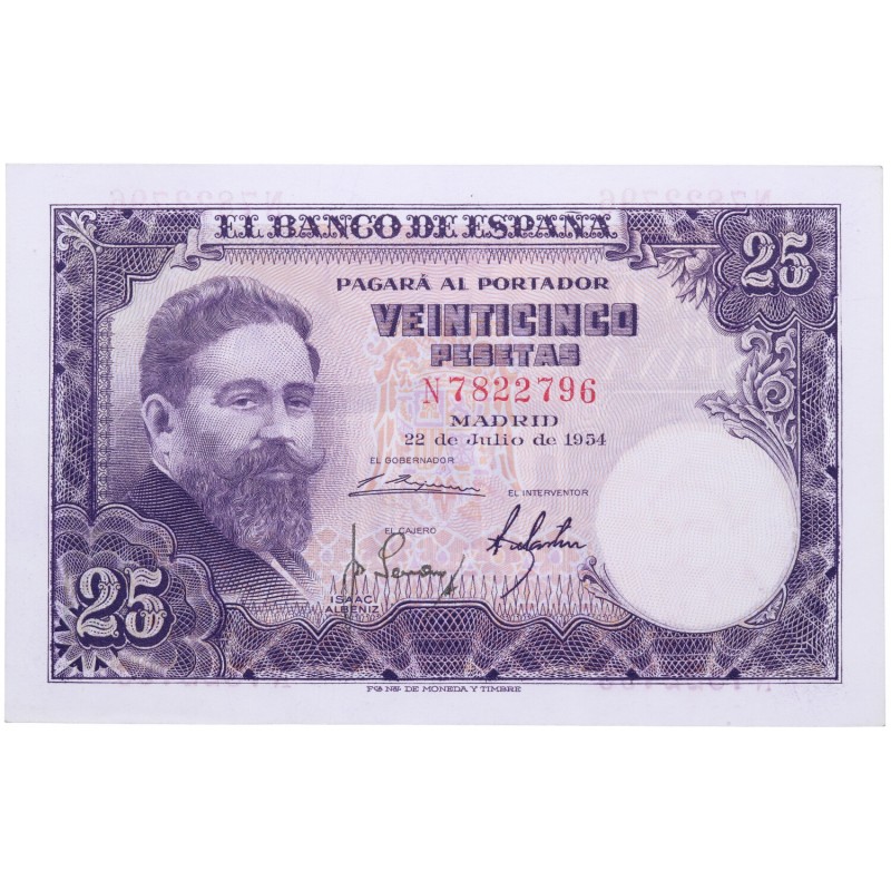 1954. Franco (1939-1975). Madrid. Fabrica Nacional de Moneda y Timbre. 25 Peseta...