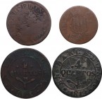Ocupación Napoleónica de Cataluña. 4 monedas de 1 cuarto(1809),cuarto y medio(1811),4 cuartos(1812-1813). MC a MBC. Est.48.