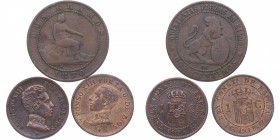1870, 1906, 1912. España. Centenario. Lote de 3 monedas de 2 Céntimos y 1 Céntimo (2ud). Cu-Ni. EBC . Est.18.