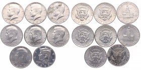 1972-1999. Estados Unidos. Lote de 8 monedas: 1/2 Dolar Kennedy. KM.202A. Ni. MBC-SC. Est.25.